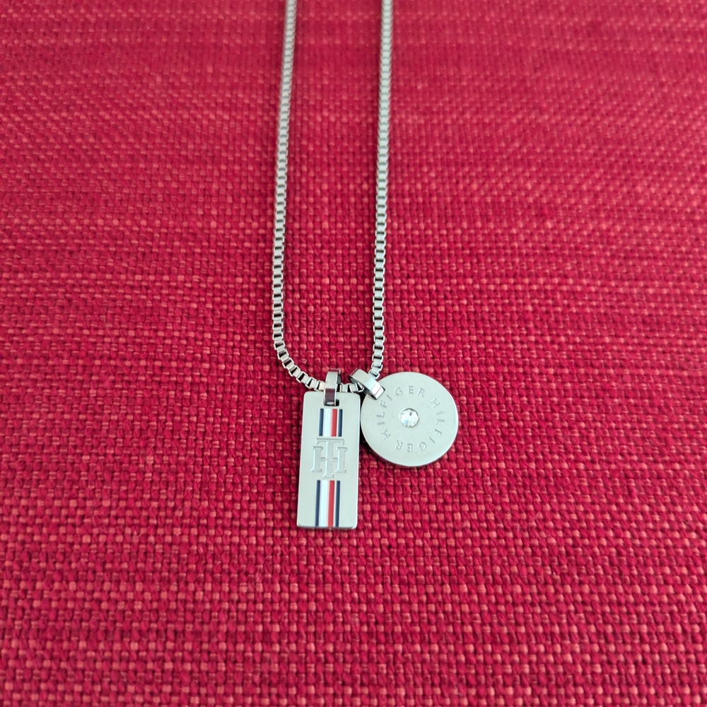 Tommy Hilfiger Silver Tone Duo Pendant Necklace w/Red/White/ Blue Accents - NWOT